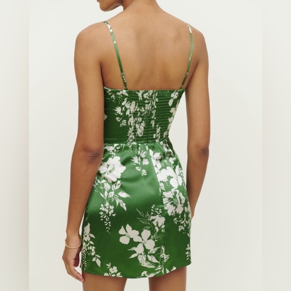 NWT Reformation Kosta Silk Skinny Strap A Line Mini Dress Green Floral Mystique - Picture 5 of 14